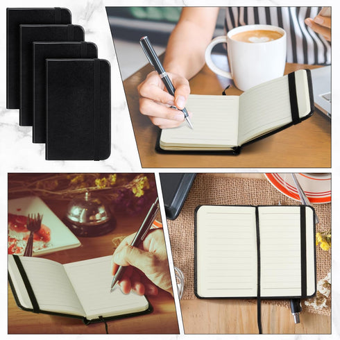 4 Pcs Hardcover Leather Pocket Notebook 4 x 2.5 Inch Small Notebook 50 Sheets Hardcover Mini Notepad Tiny Lined Journal Notebook for Office Home S...