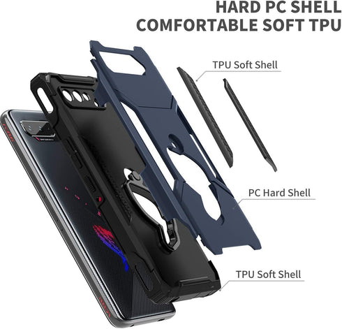 Armor Case for ASUS ROG Phone 5, 5 Pro Cover, Soft TPU with Built in Camera Protector, Dust Cover for Charging Port and Cooler Port with Clear Tem...