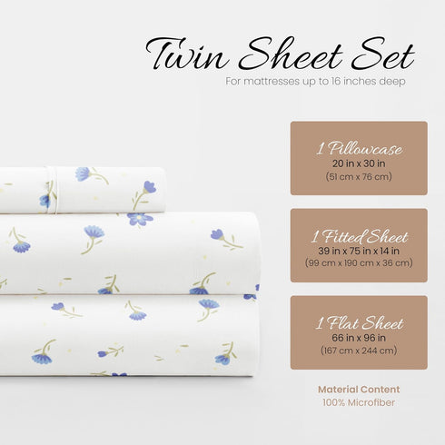 Linen Market Double-Brushed Patterned Microfiber Twin Sheet Set 3 Piece – Oeko-TEX Certified Ultra Soft & Wrinkle-Free - 16" Deep Pocket Sheets - ...