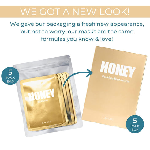LAPCOS Honey Sheet Mask, Daily Face Mask with Hyaluronic Acid and Antioxidants to Hydrate and Tighten Dry Skin, Korean Beauty Favorite, 5-Pack...