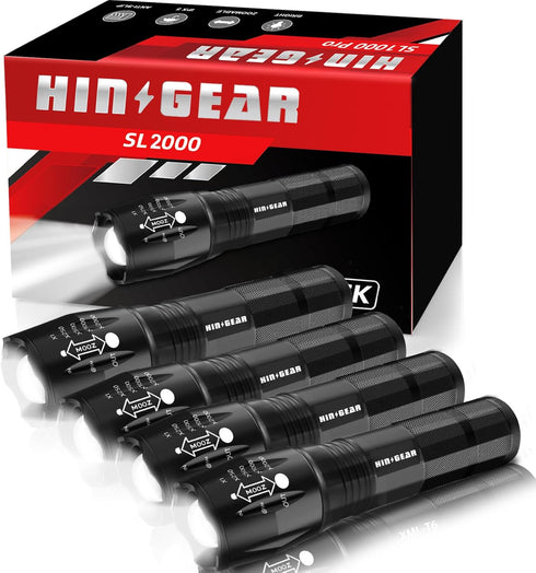 Tactical Flashlights High Lumens 4 Pack, Bright 2000 Lumens Zoomable LED Flashlight, Water Resistant Portable Pocket Flash Light for Home, Emergen...