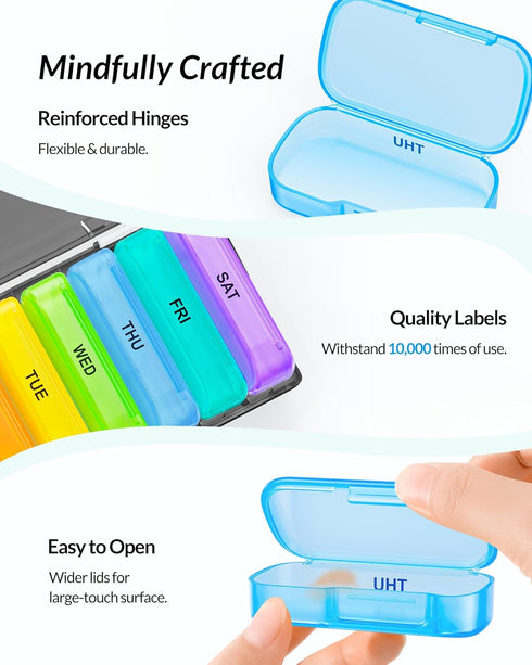 ZIKEE 7 Packs Extra Large Pill Organizer, Portable Pill Box 7 Day for Pocket, Purse, Weekly Pill Case with Dual-Protection Design, Pill Container ...