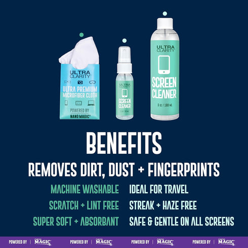 | Powered by Nano Magic Screen Cleaner 7oz Value Pack | 1oz Spray, 6oz Refill, Microfiber Cloth | Streak-Free, All Glass Surfaces | Ideal for Touc...