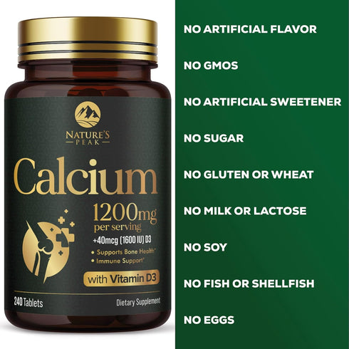 Calcium 1200 mg with Vitamin D3, Calcium Supplement Vitamins, Supports Bone Strength, Teeth & Immune System, Calcium Supplements for Women & Men, ...