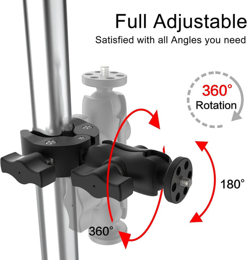 Super Camera Clamp Mount Double Socket Arm 1/4"-20 Ball Head Adapter Gopro Accessories Suitable for GoPro AKASO DJI Action Insta360 or DSLR Digita...