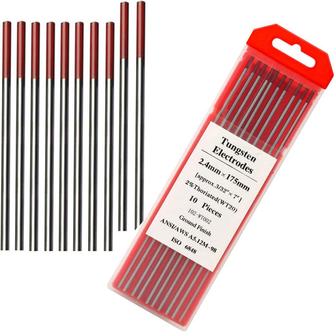 TIG Welding Tungsten Electrodes 2% Thoriated Welding Rods 3/32” x 7” 10-Pack Red...