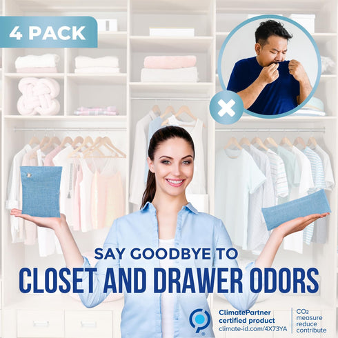 Closet and Drawer Deodorizer Bags (4 Pack) - Naturally Absorbs and Eliminates Closet Odors- 2 XL Closet Deodorizers and 2 Drawer Deodorizers - Uns...