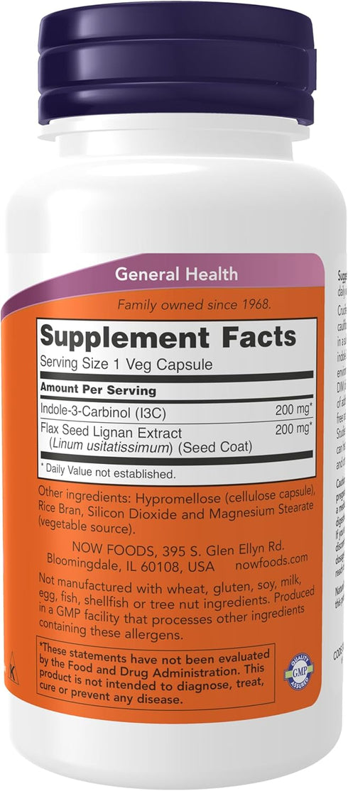 NOW Indole-3-Carbinol (I3C) 200 mg - 60 Veg Capsules...