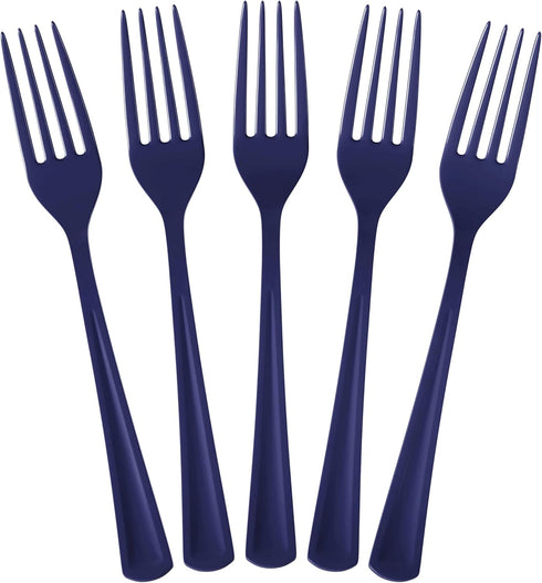 Disposable Navy Plastic Forks 50 Pcs - Heavy Duty Navy Plastic Disposable Cutlery - Navy Disposable Flatware, Navy Plastic Silverware, Plastic For...