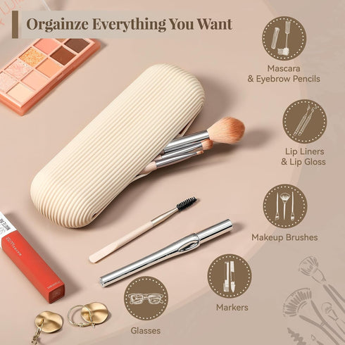 LANDNEOO Travel Makeup Brush Holder, Magnetic Anti-fall Out Silicon Organizer Bag Case, Large Portable Cosmetic Face Brushes Holder, Toiletry Orga...