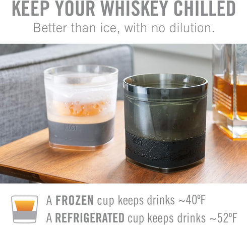 Host Freeze Cooling cup, Old Fashioned Glass with Silicone band for Bourbon, Scotch, and Whiskey, whisky gifts for men, Set of 1, Smoke...