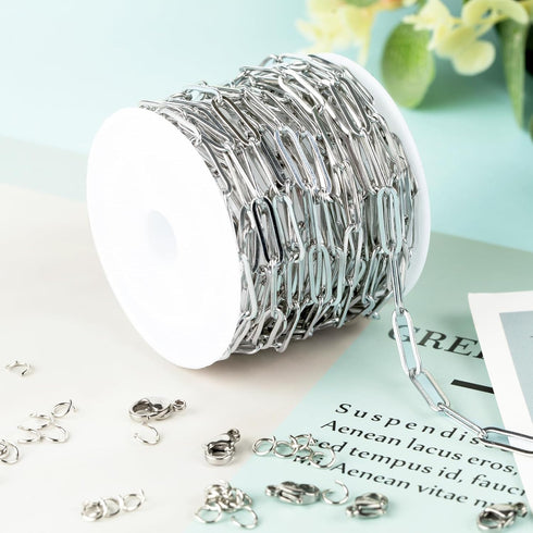 Jabogrii 16.4 Feet Silver Stainless Steel Chain for Jewelry Making Paperclip Oval Women Necklace Bracelet DIY Craft Jewelry Making Chains...