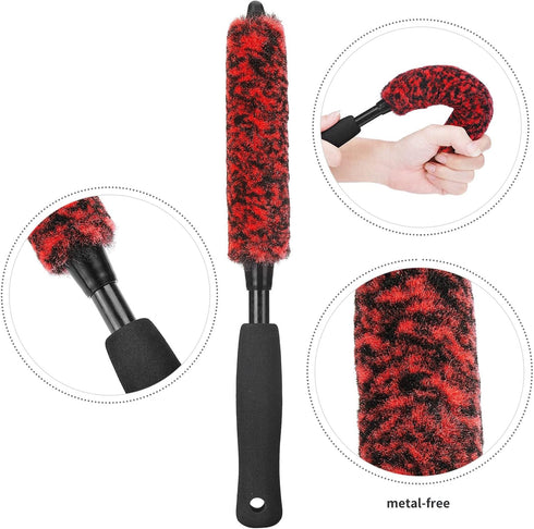 Car Wool Wheel Brushes for Cleaning Wheels Set (3 Pack), Metal-Free Tire Brushes Kit, Soft Wheel Brushes for Cleaning Tires and Rims...