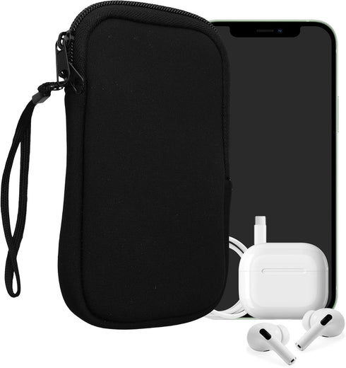 kwmobile Neoprene Phone Pouch Size M - 5.5" - Universal Cell Sleeve Mobile Bag with Zipper, Wrist Strap - Black...