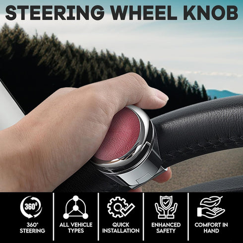 Stainless Steel Steering Wheel Knob, Sport Maneuvering Knob Steering Spinner Cowhide Leather Cover Premium Polish Finish Suicide Knob Universal Fi...
