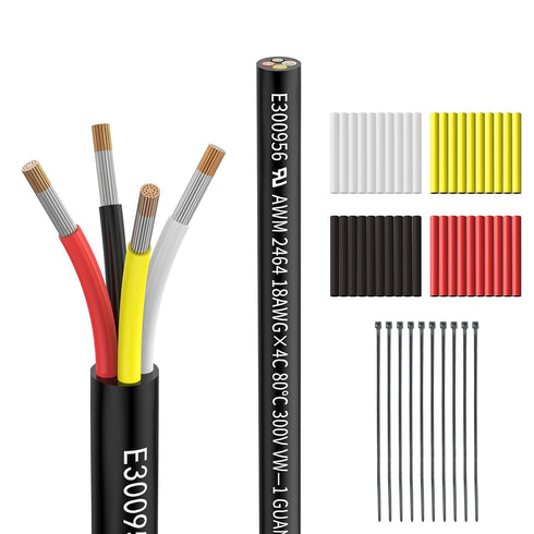 18awg 0.8mm² Electrical Wire 4 Core Extension Cable 20feet UL2464 DC 5V/12V/24V/300V 18 Gauge Oxygen Free Stranded Tinned Copper Wire...