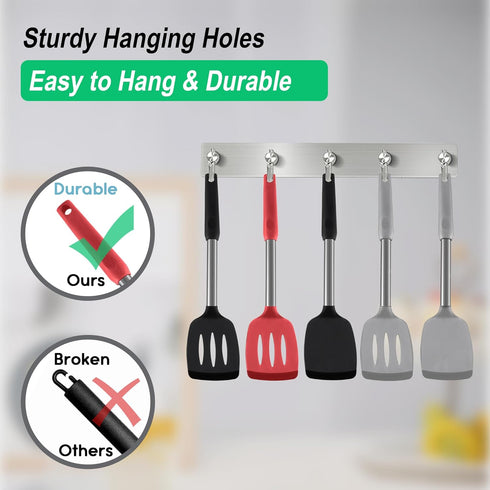 2 pack silicone spatula set,Solid & Slotted spatulas silicone heat resistant,turner spatulas for kitchen use,Rubber Spatulas for Fish, Eggs, Panca...
