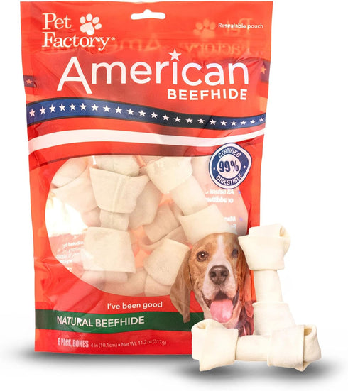 Pet Factory American Beefhide 4-5" Knotted Bones Dog Chew Treats - Natural Flavor, 8 Count/1 Pack...