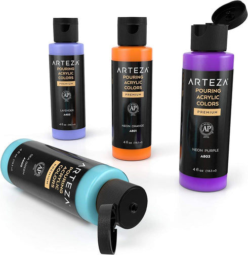 ARTEZA Acrylic Pouring Paint Set, 4 Orchid Colors, 4 oz Bottles, High-Flow Paint, No Mixing Needed, Art Supplies for Canvas, Glass, Paper, Wood, T...