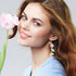 Pink Flower Dangle Earrings for Women Cute Cherry Blossoms Earrings Pearl Leaf Sakura Floral Drop Earrings Fairy Earrings Floral Tassel Earrings S...