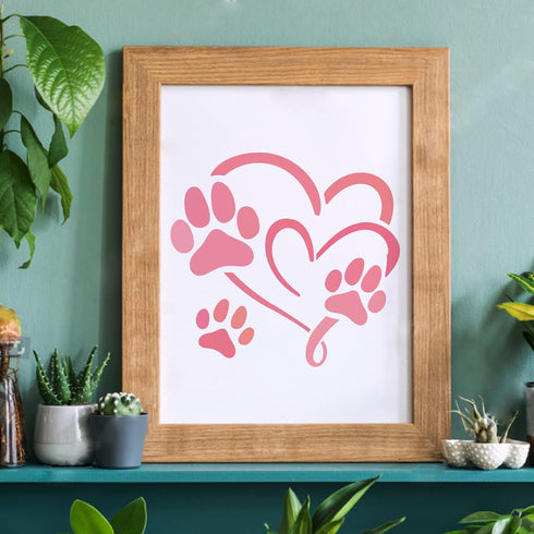FINGERINSPIRE Footprint Heart Stencils Decoration Template 11.8x11.8 inch Plastic Animal Footprint Drawing Painting Stencils Square Reusable Stenc...