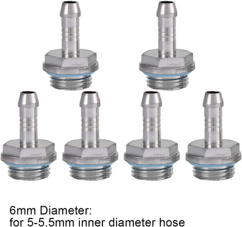 Wendry PC Water Cooling Barb Fitting, Two-Touch Fitting G1/4 Thread Barb Connector for Computer Cooling System(Pack of 6)(6mm)...