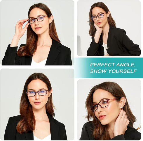 EYEURL Blue Light Blocking Readers for Women - 2 Pair Ladies Computer Reading Glasses +1.25 Stylish Rectangular Frames Blue Ray Eyeglasses...