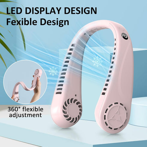 Portable Bladeless Hanging Neck Fans with Screen Display and 5 Speeds Levels, USB Rechargeable, 360° Cooling Wearable Personal Fan for Work Travel...