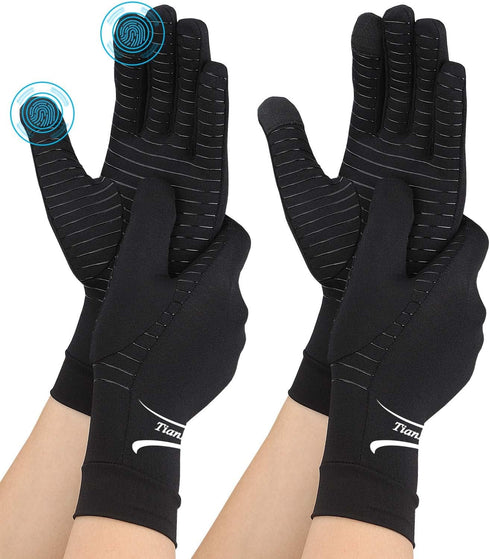 2 Pairs Copper Arthritis Gloves for Hand Pain, Full Finger Compression Gloves for Men Women, Relieve Swelling, Carpal Tunnel, Support Wrist, Joint...