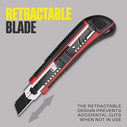 Berkling 18mm Retractable Utility Knife with 4x SK2H Snap Off Black Spare Blades (18mm 1 PACK)...