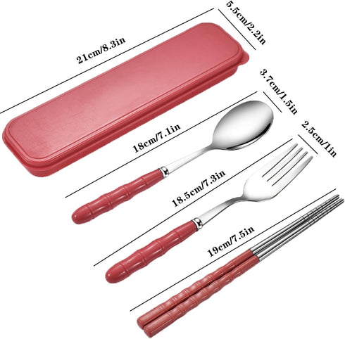 Travel Utensils Portable Silverware Cutlery Set Stainless Steel Reusable Flatware Portable Fork Spoon Chopsticks with Case for Camping Picnic Hiki...