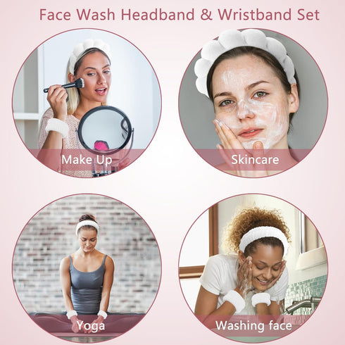 Skincare Headband Wrist Bands for Washing Face, Sponge Spa Face Wash Headband & Wristband Gift Set, Puffy Makeup Headbands Hair Band for Women for...