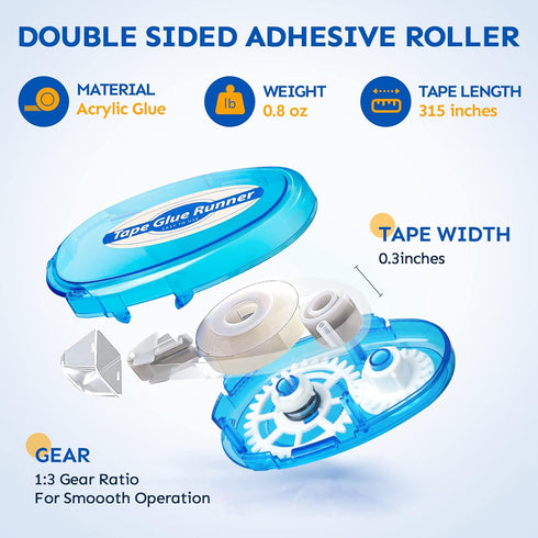 12 Pack Double Sided Tape Roller, 8mm x 315 Inch Permanent Adhesive Scrapbook Tape Dispenser Runner, Glue Tape Roller for Scrapbooking, Crafts and...