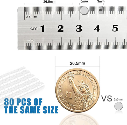 80 PCS Small Magnets 5x3mm, Neodymium Magnet Round, Strong Magnet, Fridge Magnets Adult for Whiteboard, Fridge, Home, Kitchen, Office...