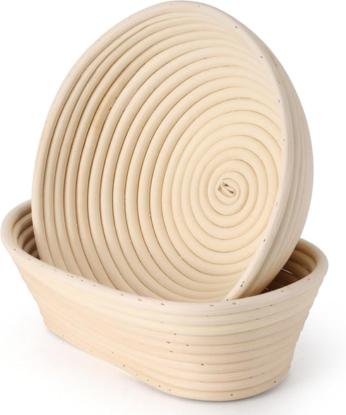 Sourdough Bread Proofing Baskets Banneton Set of 2, Round & Oval Sourdough Banneton Bowl with Liners, Handmade Quality Indonesian Rattan Bread Bak...