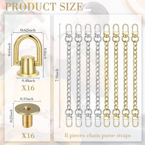 24 Pcs Purse Chain Strap D Ring Rivets Set Flat Purse Strap Extender Replacement Crossbody Chain Metal D Ring Stud Screw Post Head Buttons Handbag...