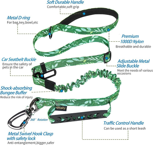 Hotsky Heavy Duty Dog Leash,Tactical Bungee Dog Leash with Car Seat Belt and Double Handle for Medium Large Dogs, 4-6ft Adjustable Shock Absorbing...