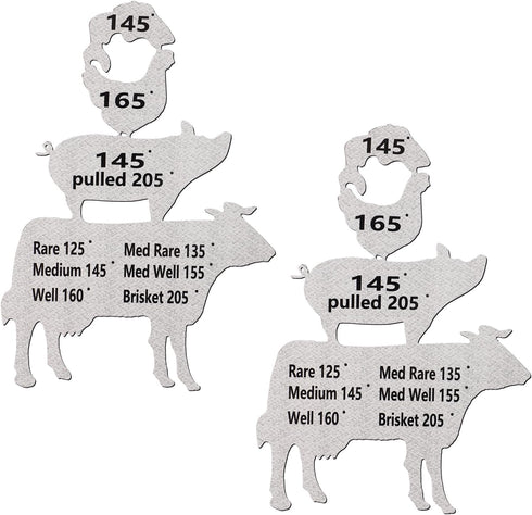 2pcs Meat Temperature Magnet, Metal Animal Smoker Temp Magnet Chart Waterproof Grill Smoking Temperature Guide Accessories Cooking Temperature Sig...