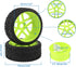 1:8 Off-Road RC Buggy 17mm Hub Wheel Rims and Tires H Tread Pattern Fluorescent Green Pack of 4...