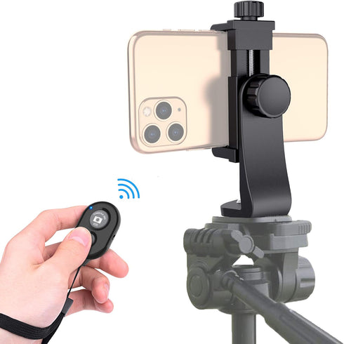 Universal Phone Tripod Mount Adapter with ?ireless Camera Remote, Cell Phone Holder with Adjustable Clamp for Selfie Stick Monopod Compatible with...