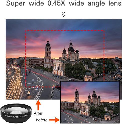 Phone Camera Lens, Professional Attachment Universal Clip on Cell Phone Photography Camera Attachable Mobile Extra 0.45X Wide Angle 12.5X Super Ma...