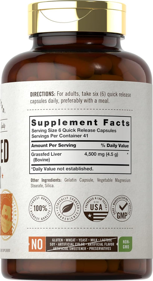 Carlyle Grass Fed Beef Liver | 4500mg | 250 Capsules | Desiccated Supplement | Non-GMO, Gluten Free | by Herbage Farmstead...