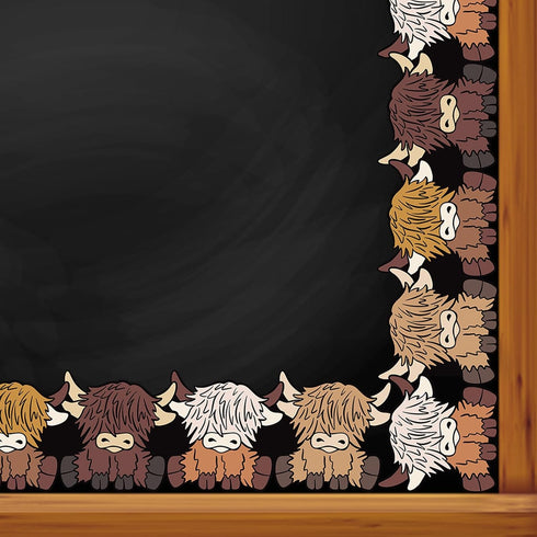 Whaline 32.8ft Highland Cow Bulletin Board Borders Cute Brown Cow Die-Cut Rolled Border Trim for Classroom Office Chalkboard Decoration...