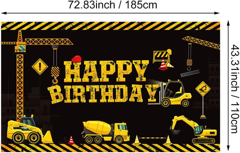 Tatuo Construction Theme Birthday Banner - 6.1 x 3.6 ft Photography Party Supplies Dump Truck Party Decoration for Kids Boys Birthday Background H...
