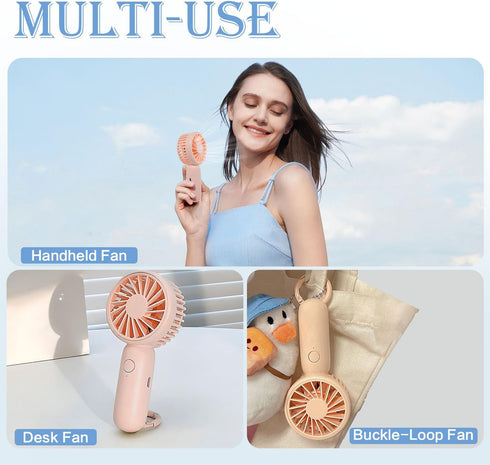 Portable Mini Handheld Fan, 2 in 1 Fan with 3 Colors, USB Rechargeable Small Pocket Fan, 3 Speeds Personal Small Hand Fan for Travel/Summer/Concer...