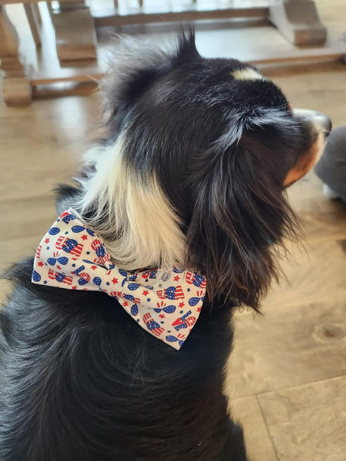 Elegant little tail Independence Day Dog Collar, American Flag Bowtie Dog Collars 4th of July American Pet Gift Adjustable Soft Puppy Collar for S...