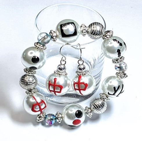 Mahjong Jewelry For Women - Mahjong Bracelet Earring Set - Mahjong Bracelet Stretch Gift For Mom Grandma...