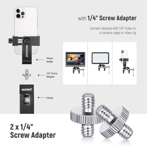 NEEWER 8 PCs Hot Shoe Mount Adapter Kit, Including Triple Cold Shoe Mount, 1/4” Screw Adapter, Flash Stand Bracket, and Hot Shoe Cover for DSLR Ca...
