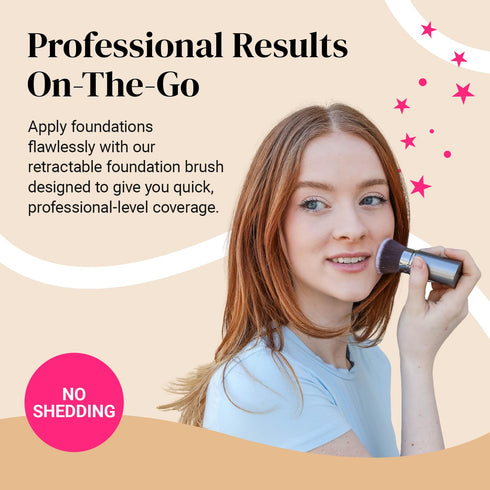 Flat Top Retractable Makeup Brush - Premium Travel Makeup Brush, Kabuki Brush, Foundation Brush for Liquid Makeup, Powder and Cream...