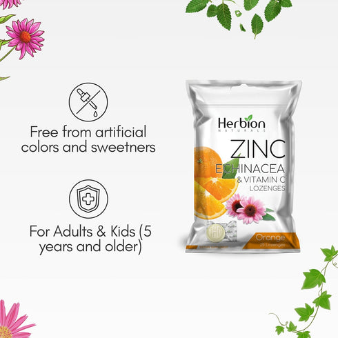 Herbion Naturals Zinc, Echinacea & Vitamin C Lozenges with Orange Flavor, 25 CT - Dietary Supplement for Adults & Children 5+ - Promotes Wellness ...